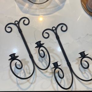PartyLite set of black metal wall candle holders
